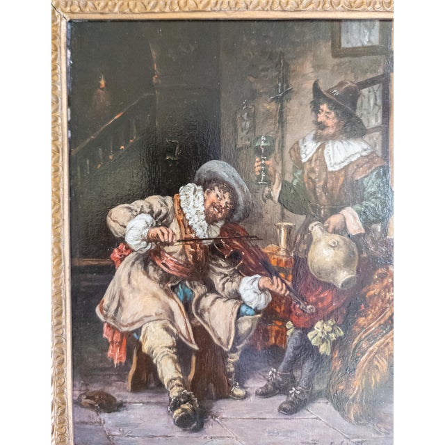 Gold 19th Century Continental European Dutch Style Tavern Genre Scene Painting, Signed For Sale - Image 8 of 16