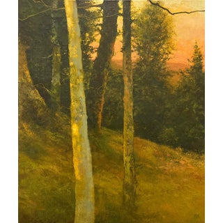 The Evening Walk by Shawn Krueger | Oil on Panel Landscape with trees at sunset For Sale