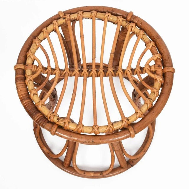 Mid-Century Italian Modern Rattan & Bamboo Round Stool, 1960s For Sale - Image 12 of 18