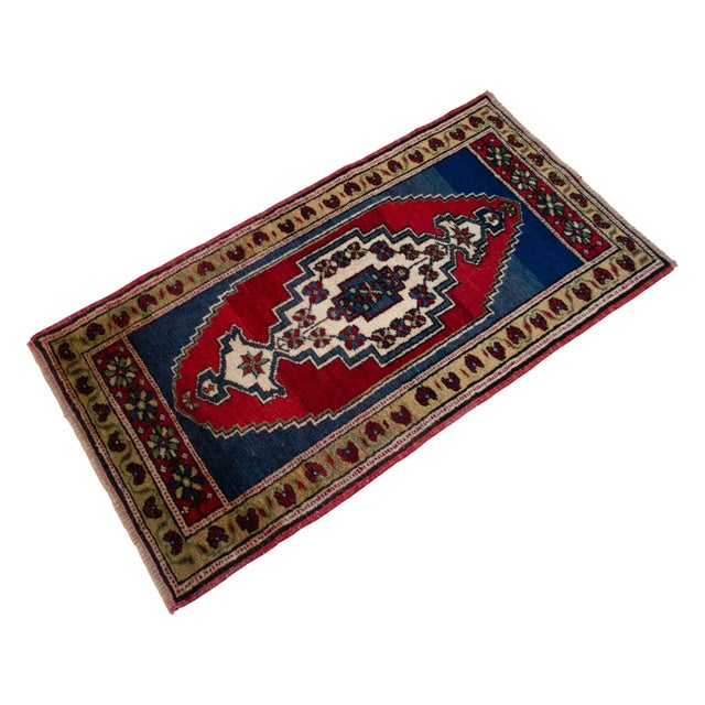 1970s Hand Made Small Turkish Rug. DoorMat Entry Decor Kitchen Mat Baht Mat - 22'' X 43'' For Sale - Image 6 of 12