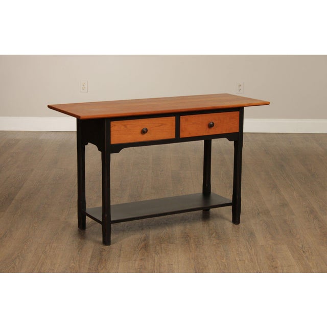 High Quality American Made Two-Tier, Four Foot Cherry Console or Sofa Table with Ebonized Base and Two Dovetailed Drawers