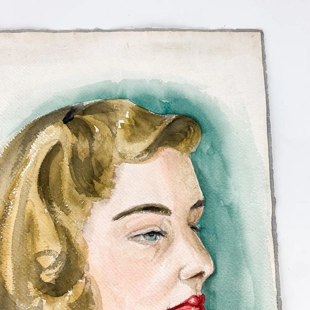Vintage Original Watercolor Modernist Female Portrait Painting Signed Beier For Sale In Baltimore - Image 6 of 9