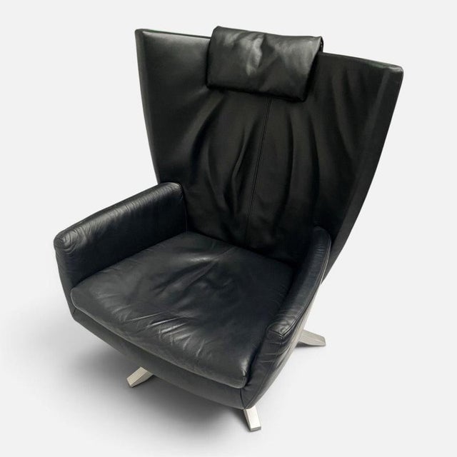 Black Leather Maua Swivel Chair with Lumbar Pillow from Design On Stock For Sale - Image 6 of 17