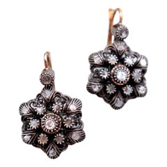 Gold and Silver Earrings with Diamonds, Set of 2 For Sale