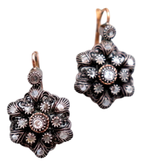 Gold and Silver Earrings with Diamonds, Set of 2