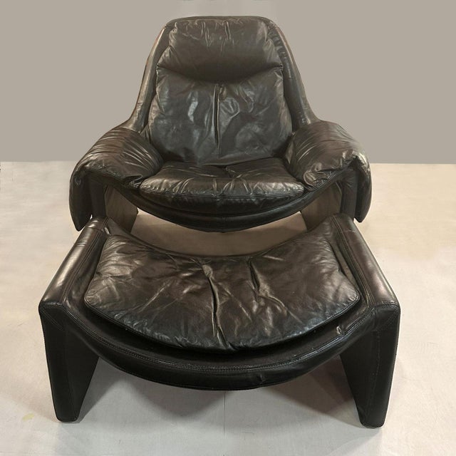 Leather lounge chair and footstool are part of the innovative Proposals collection designed by Vittorio Introini for...