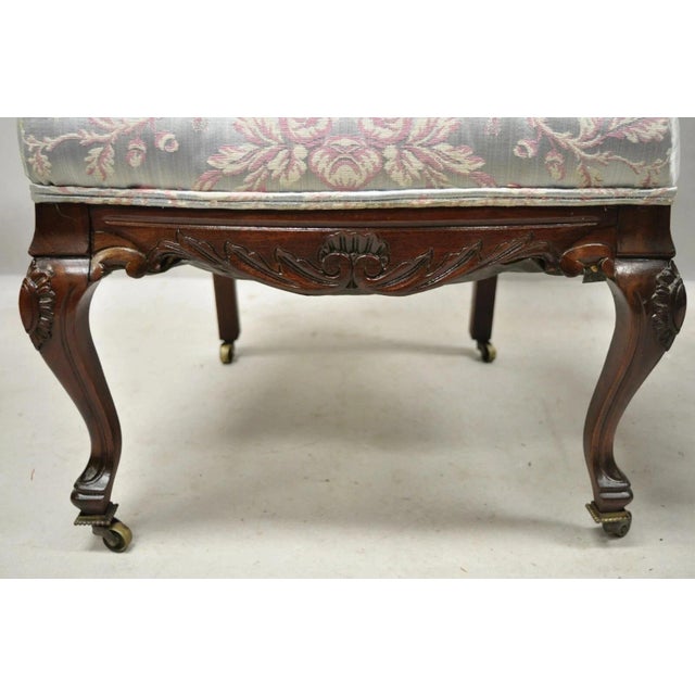Early 20th Century Victorian Floral Scrollwork Carved Mahogany Parlor Slipper Side Chairs - A Pair For Sale In Philadelphia - Image 6 of 11