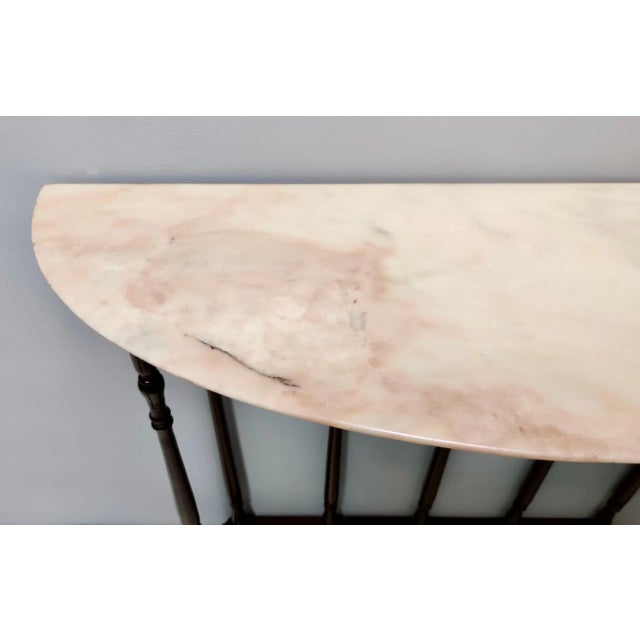 Neoclassical Turned Beech Console Table with Demilune Marble Top, Italy, 1960s For Sale - Image 9 of 16