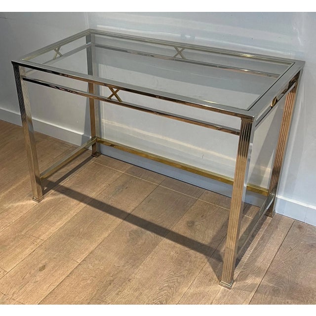 Neoclassical Neoclassical Style Desk in Chrome and Brass. Italian Work. Circa 1970 For Sale - Image 3 of 12