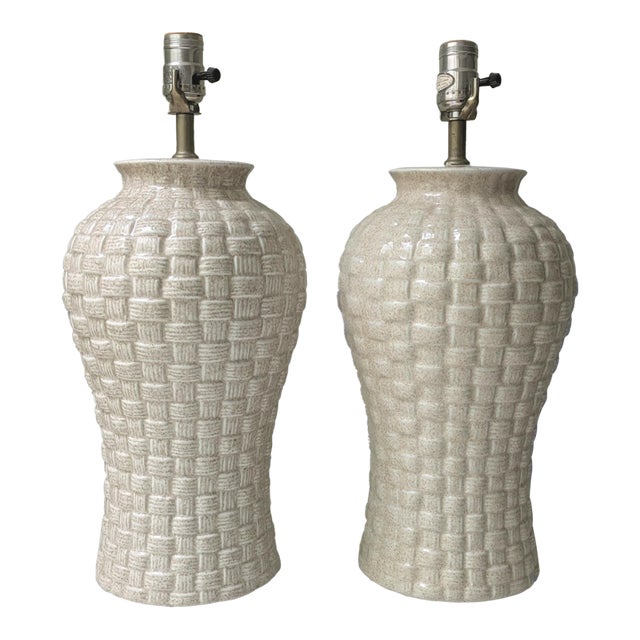 Vintage Basket Weave Ginger Jar Table Lamps For Sale