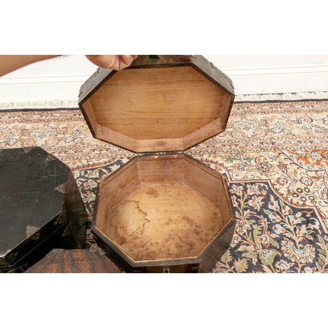 Early 20th Century Early 20th Century Lift Top Asian Stacking Storage Boxes With Brass Fittings - Set of 3 For Sale - Image 5 of 11