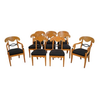 Set of 10 Baker Biedermeier Curly Maple Dining Room Chairs For Sale