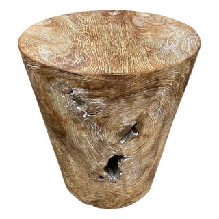 Andrianna Shamaris Organic Cerused Teak Wood Side Table For Sale