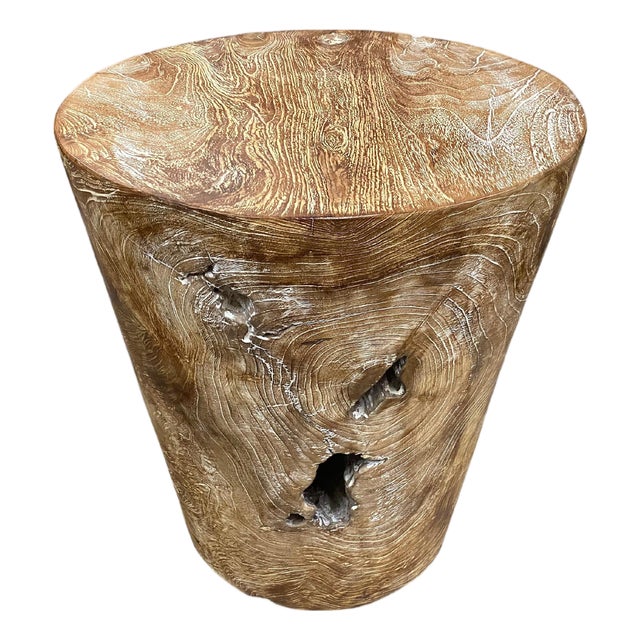 Andrianna Shamaris Organic Cerused Teak Wood Side Table For Sale