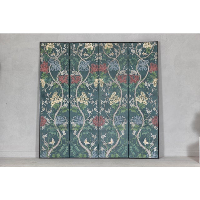 Chinese Botanical Hand-Painted Room Divider with Vibrant Flowers and Vines, Vintage For Sale - Image 3 of 12