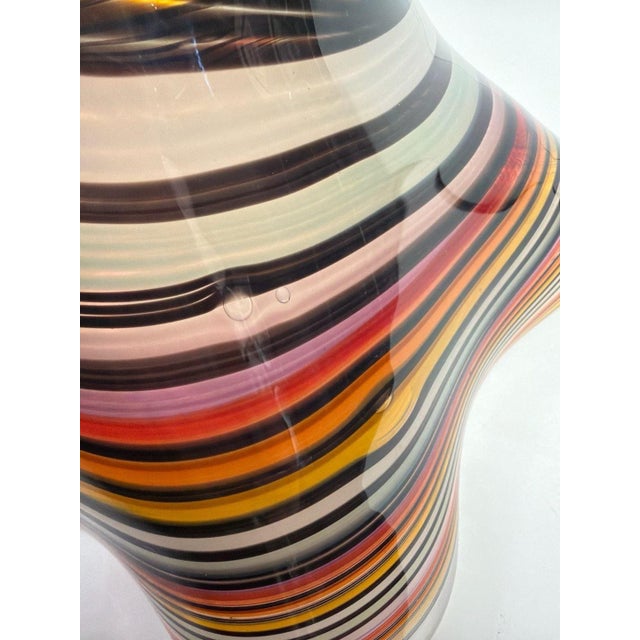 Black Jozefina Hand-Blown 9” inch Havana Wave Art Glass Vase with Rainbow Cane Swirl For Sale - Image 8 of 9
