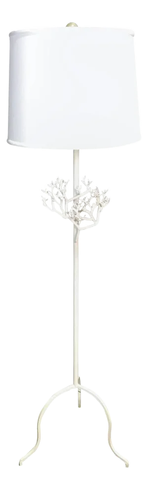 Midcentury Coral Motif Wrought Iron Floor Lamp in White
