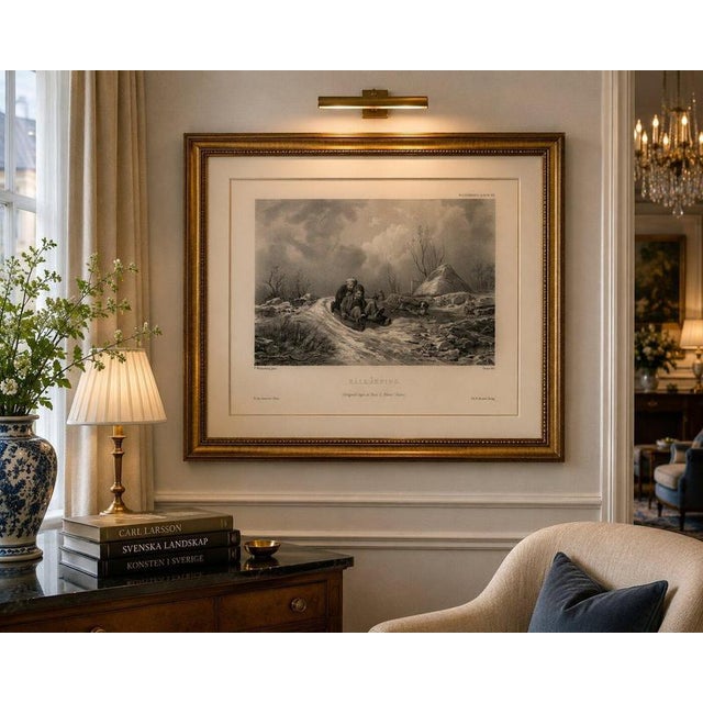 Gold Pehr Wickenberg, Swedish Winter, Children Sledding, 1850, Lithograph For Sale - Image 8 of 9