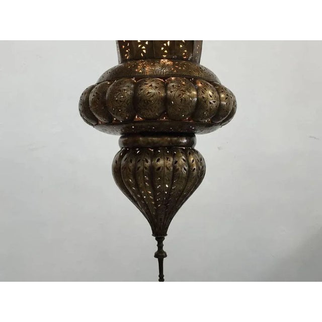 Large Moroccan Moorish Pierced-Brass Chandelier With Glass Insets, Circa 1960 For Sale In Palm Springs - Image 6 of 13