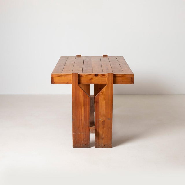 Brown Vintage Brutalist Dining Table in Pine, 1970s For Sale - Image 8 of 10