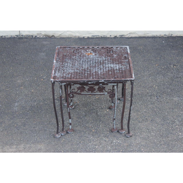 Vintage Set of Three Wrought Iron Outdoor Patio Nesting Tables For Sale - Image 12 of 12