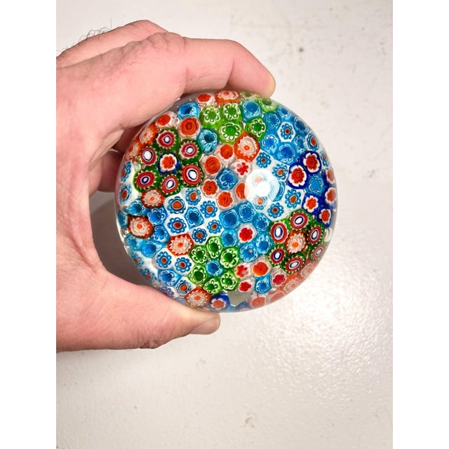 Blue 1970s Murano "millefiori" Art Glass Paperweight For Sale - Image 8 of 10