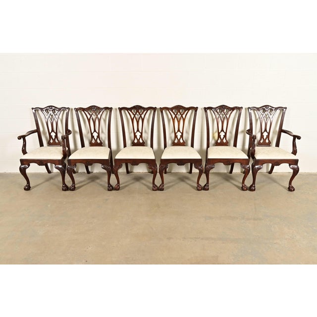 English Drexel Heritage Chippendale Carved Mahogany Dining Chairs, Set of Six For Sale - Image 3 of 14