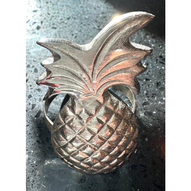 1970s Silver Plated Pineapple Napkin Rings Set of 8 For Sale - Image 4 of 4