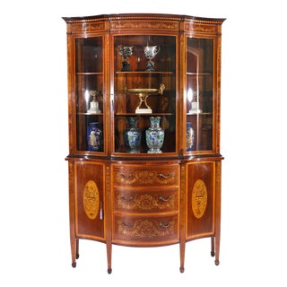 Antique 19th Century Marquetry Serpentine Display Cabinet from Edwards & Roberts For Sale