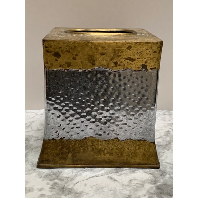 Vintage Hammered Brass Metal Tissue Box Cover For Sale - Image 4 of 7
