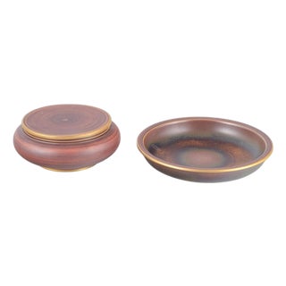 Lidded Bowl and Dish in Ceramic by Gunnar Nylund for Alp, Lidköping, 1960s, Set of 2 For Sale