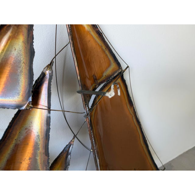 1970’s Vintage Curtis Jere Style Brutalist Metal and Copper Ship Wall Art Sculpture, Unsigned For Sale - Image 12 of 12