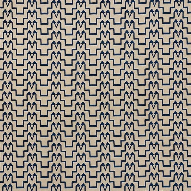 Schumacher X David Kaihoi Turkish Step Fabric in Blue/Natural For Sale