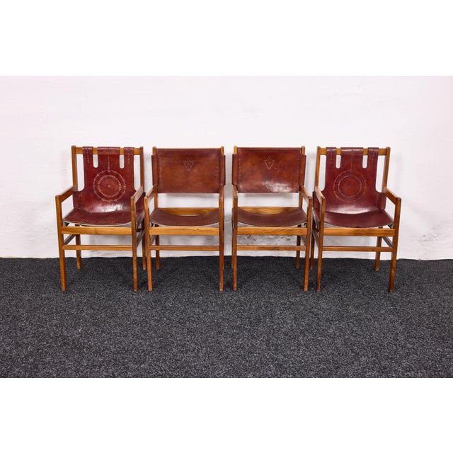 Vintage Safari Style Leather Armchairs, 1970s, Set of 4 For Sale - Image 12 of 17