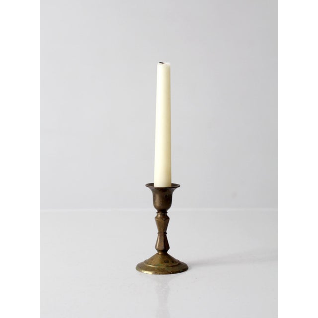 Metal Vintage Brass Candlestick Holder For Sale - Image 7 of 8