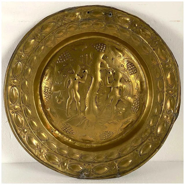 Large Northern European Baroque Adam and Eve Brass Repousse Alms Plate For Sale - Image 10 of 13