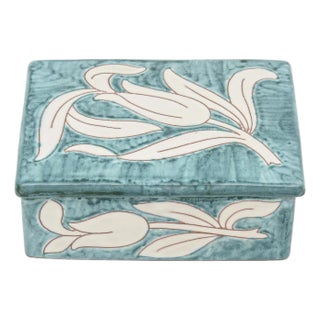 Vintage Italian Raymor Ceramic Flower Box Turquoise and White For Sale