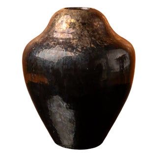 Metallic Glazed Ceramic Vase from Vallauris, 1950s For Sale