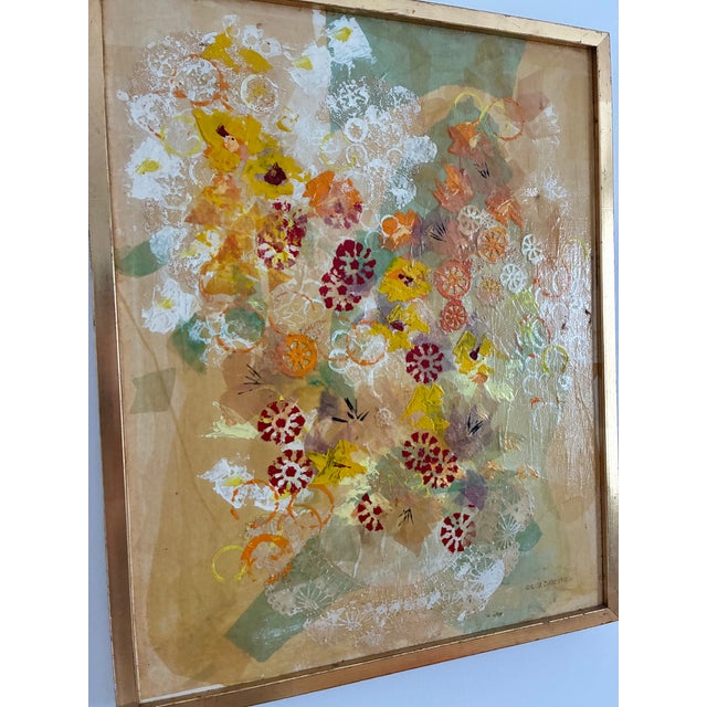 Late 20th Century Late 20th Century Mid-Century Modern Abstract Floral Mixed Media Collage Painting by Sylvia Knopping — Framed For Sale - Image 5 of 9