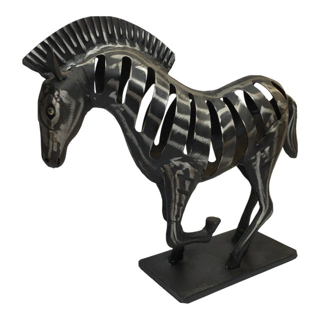 ネルソン・モラレス 抽象彫刻 1993年製 Vintage Brutalist Modern Sculpture Metal Running Zebra Horse