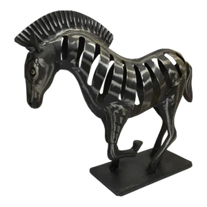Vintage Brutalist Modern Sculpture Metal Running Zebra Horse Art Stripes 10x11in