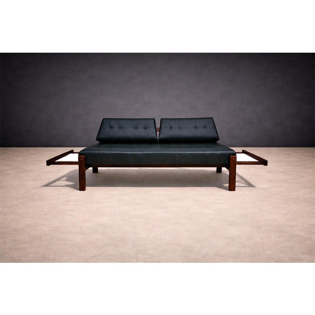 Mid-Century Modern Loveseat With Extendable Side Tables in Hardwood & Leather, Gelli, 1960s For Sale - Image 3 of 8