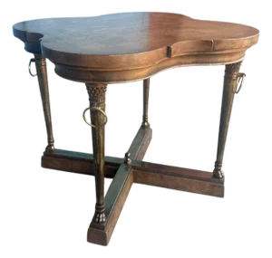Attributed Mastercraft Neoclassical Burl Wood & Brass Accent Side Table
