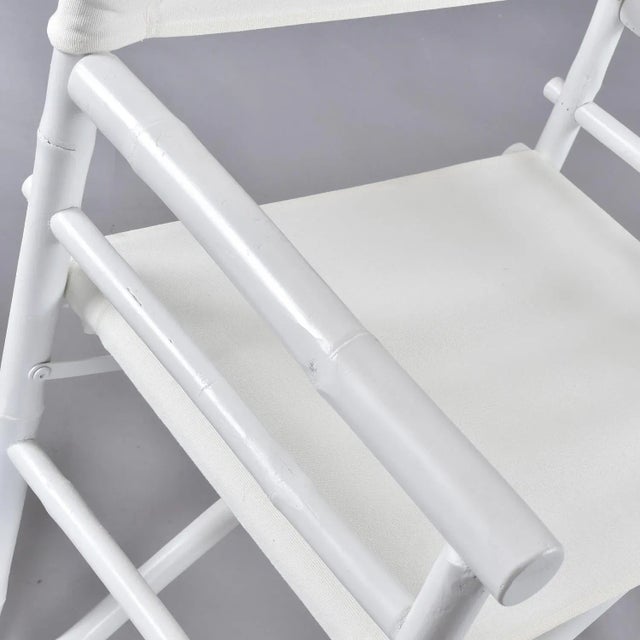 Set of 4 Vintage White Rattan Bamboo Canvas Sling Folding Directors Chairs For Sale - Image 14 of 16