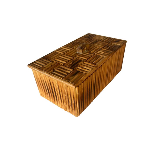 Vintage Bamboo Parquet Boxes With Bamboo Root Pulls, Graduated - Set of 4 For Sale - Image 12 of 13