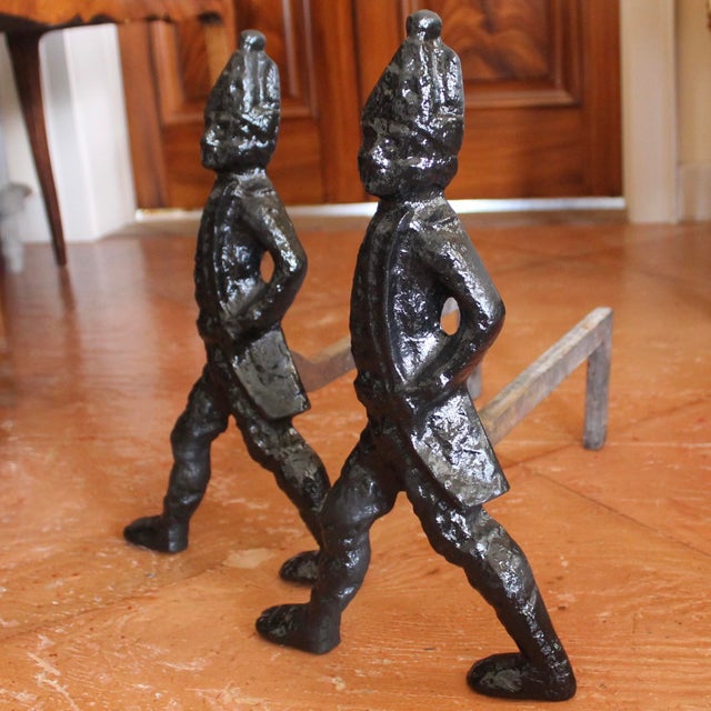 American Pair of American Cast Iron “Hessian Soldier” Andirons For Sale - Image 3 of 12