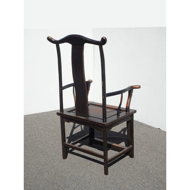 1950s Vintage Asian Chinese Brown Tall-Back Arm Chair For Sale - Image 4 of 13
