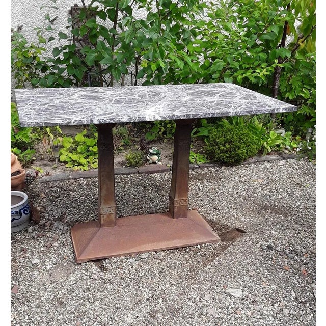 Antique German Art Nouveau Garden Table with Marble Plate, 1890s, in Very Good conditions. Designed 1890 to 1919