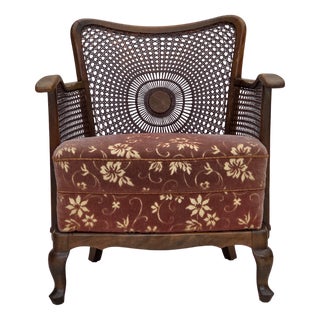 Vintage Danish Armchair in Salmon Pink Furniture Velour and Furniture Mesh, 1950s For Sale