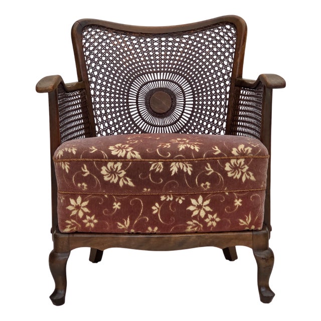 Vintage Danish Armchair in Salmon Pink Furniture Velour and Furniture Mesh, 1950s For Sale